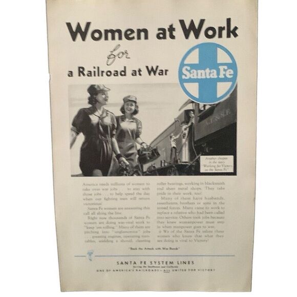 Vintage 1943 Santa Fe Railway Women at Work Ad Advertisement - Picture 4 of 4